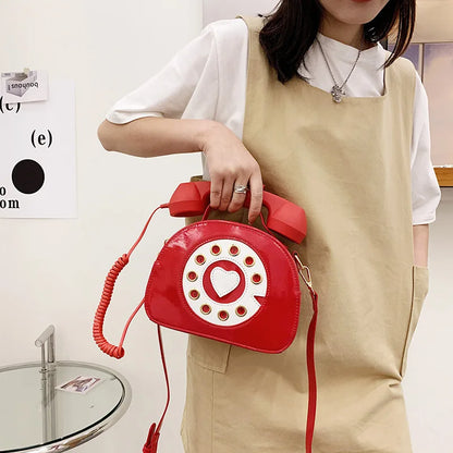 Women's Telephone-Shaped Crossbody Bag, Retro PU Leather Shoulder Purse, Cute Small Handbag