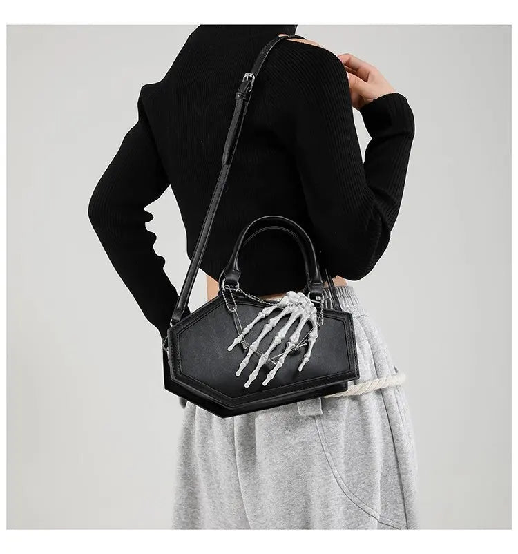 Gothic Coffin Handbag with Skeleton Hand | Alternative Shoulder Bag