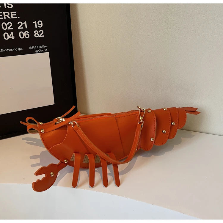 Lobster-Shaped PU Leather Crossbody Bag, Solid Color Rivet Shoulder Bag, Stylish Zipper Handbag for Work & Everyday Use