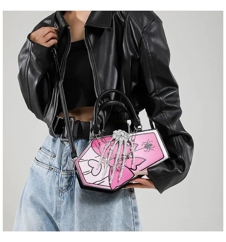 Gothic Coffin Handbag with Skeleton Hand | Alternative Shoulder Bag