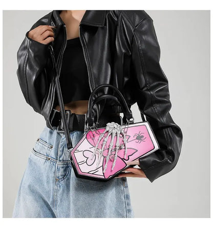 Gothic Coffin Handbag with Skeleton Hand | Alternative Shoulder Bag