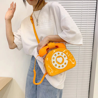 Women's Telephone-Shaped Crossbody Bag, Retro PU Leather Shoulder Purse, Cute Small Handbag