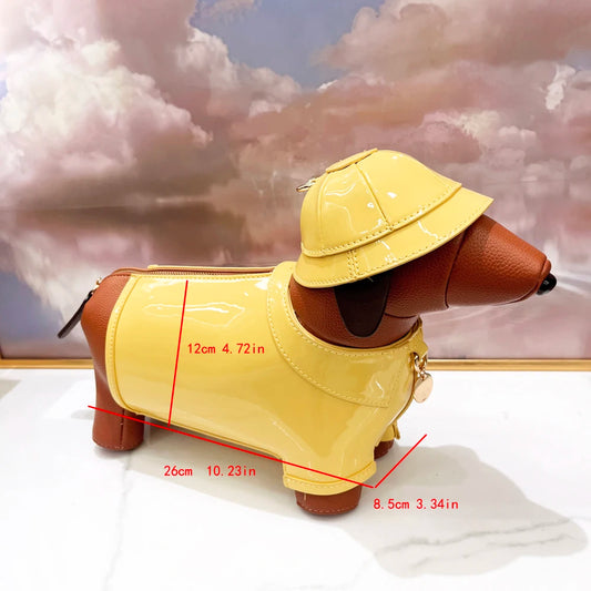 Women's Cute Dog-Shaped Leather Crossbody Bag, Designer Shoulder Purse, Evening & Party Handbag