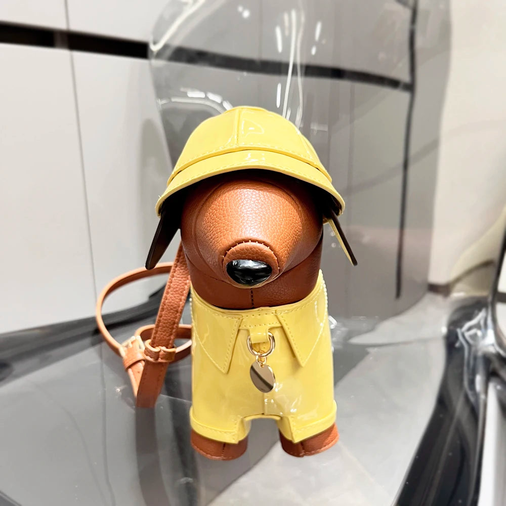 Women's Cute Dog-Shaped Leather Crossbody Bag, Designer Shoulder Purse, Evening & Party Handbag