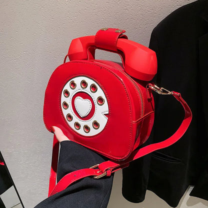 Women's Telephone-Shaped Crossbody Bag, Retro PU Leather Shoulder Purse, Cute Small Handbag