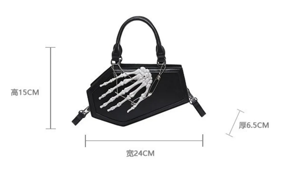 Gothic Coffin Handbag with Skeleton Hand | Alternative Shoulder Bag