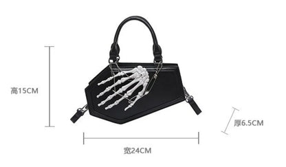Gothic Coffin Handbag with Skeleton Hand | Alternative Shoulder Bag