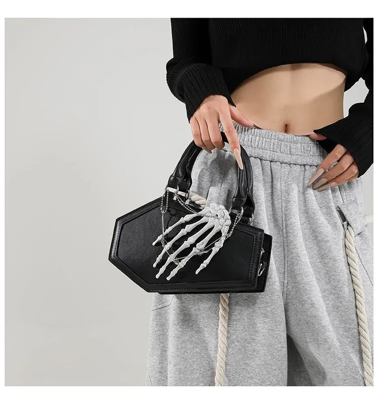 Gothic Coffin Handbag with Skeleton Hand | Alternative Shoulder Bag