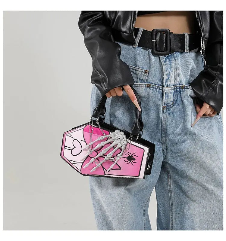 Gothic Coffin Handbag with Skeleton Hand | Alternative Shoulder Bag