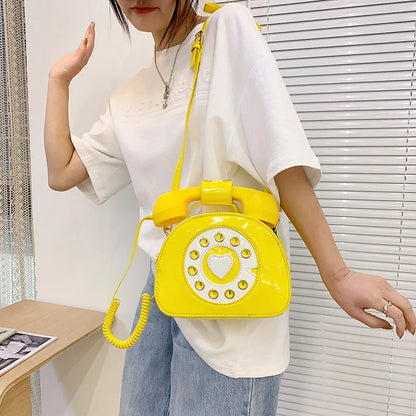Women's Telephone-Shaped Crossbody Bag, Retro PU Leather Shoulder Purse, Cute Small Handbag