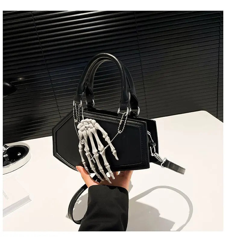 Gothic Coffin Handbag with Skeleton Hand | Alternative Shoulder Bag