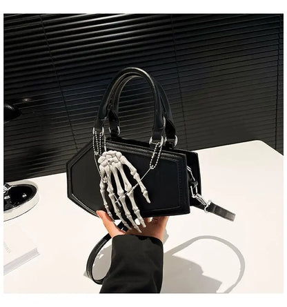 Gothic Coffin Handbag with Skeleton Hand | Alternative Shoulder Bag