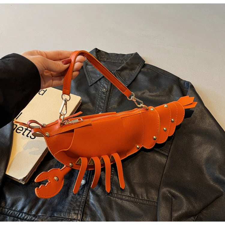 Lobster-Shaped PU Leather Crossbody Bag, Solid Color Rivet Shoulder Bag, Stylish Zipper Handbag for Work & Everyday Use