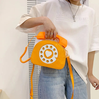 Women's Telephone-Shaped Crossbody Bag, Retro PU Leather Shoulder Purse, Cute Small Handbag