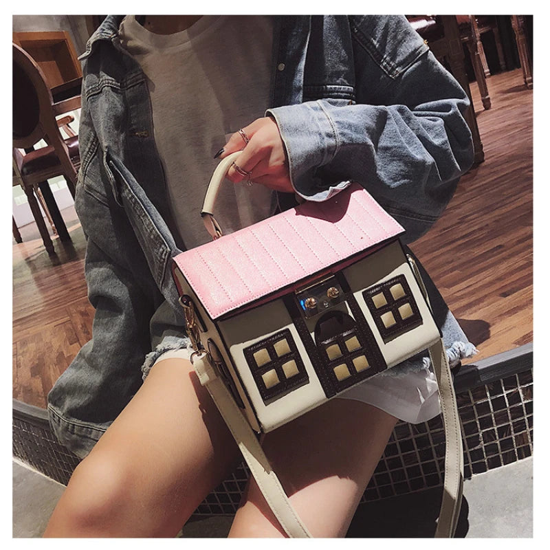 Women's Cute House-Shaped PU Leather Crossbody Bag, Designer Shoulder Bag, Stylish Handbag Purse & Small Tote