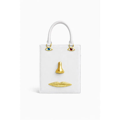 Women's Retro 3D Face Handbag, Unique PU Leather Square Shoulder Bag, Stylish Crossbody Purse