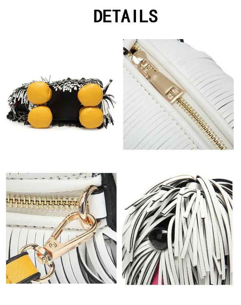 Novelty Tassel Puppy Shape Women's Shoulder Bag Crossbody Cute Cartoon Animal Shape Purses and Handbag Designer Tote Bag