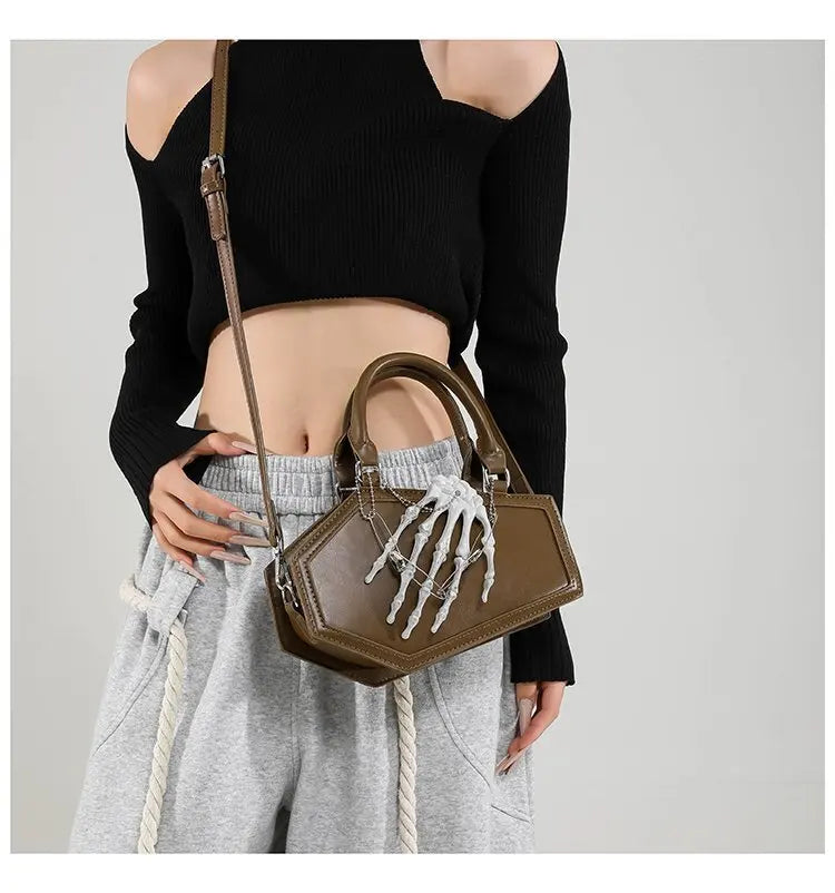 Gothic Coffin Handbag with Skeleton Hand | Alternative Shoulder Bag