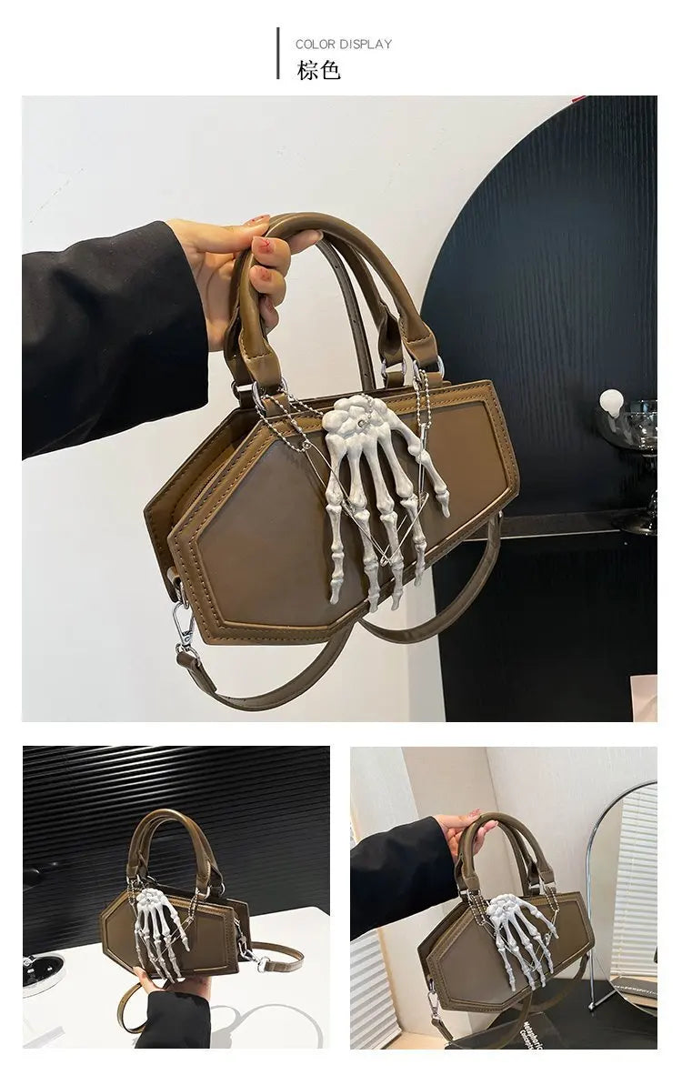 Gothic Coffin Handbag with Skeleton Hand | Alternative Shoulder Bag
