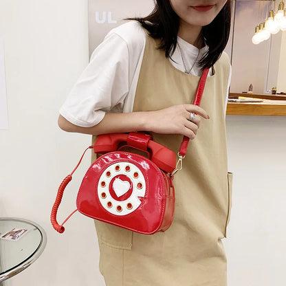 Women's Telephone-Shaped Crossbody Bag, Retro PU Leather Shoulder Purse, Cute Small Handbag