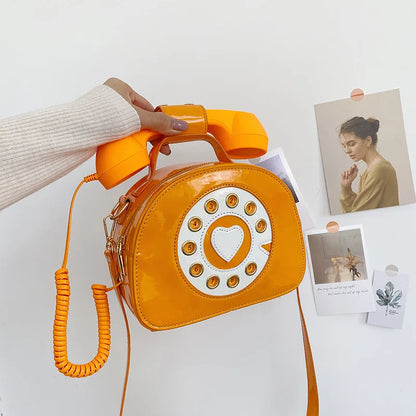 Women's Telephone-Shaped Crossbody Bag, Retro PU Leather Shoulder Purse, Cute Small Handbag