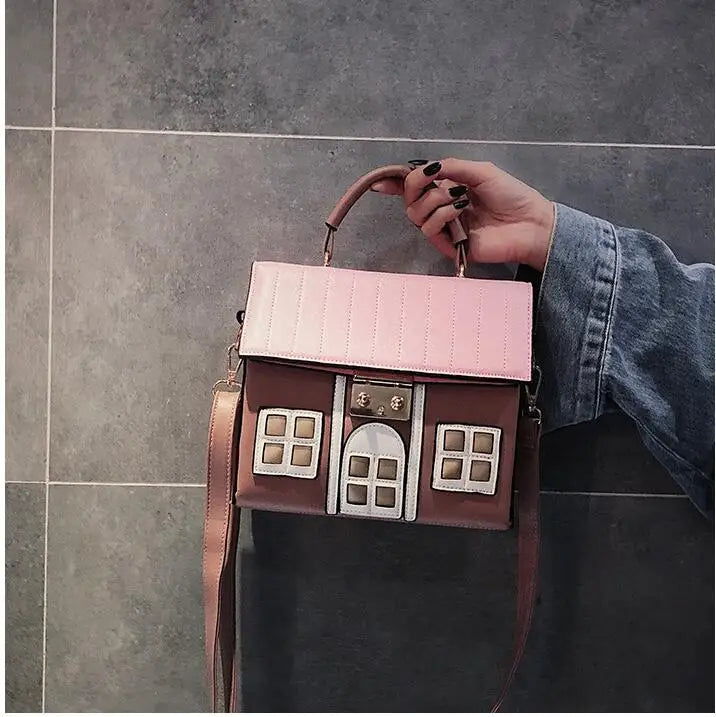 Women's Cute House-Shaped PU Leather Crossbody Bag, Designer Shoulder Bag, Stylish Handbag Purse & Small Tote