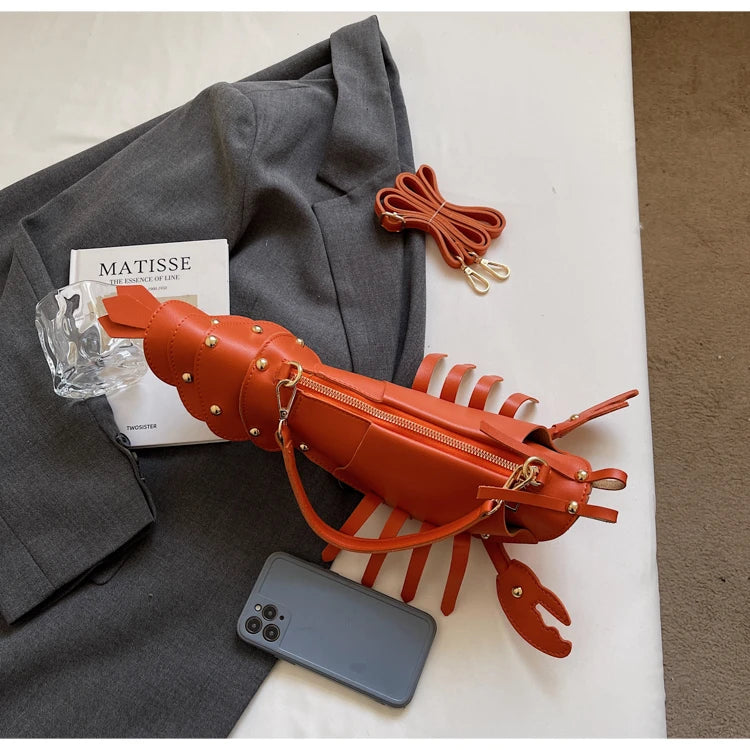 Lobster-Shaped PU Leather Crossbody Bag, Solid Color Rivet Shoulder Bag, Stylish Zipper Handbag for Work & Everyday Use