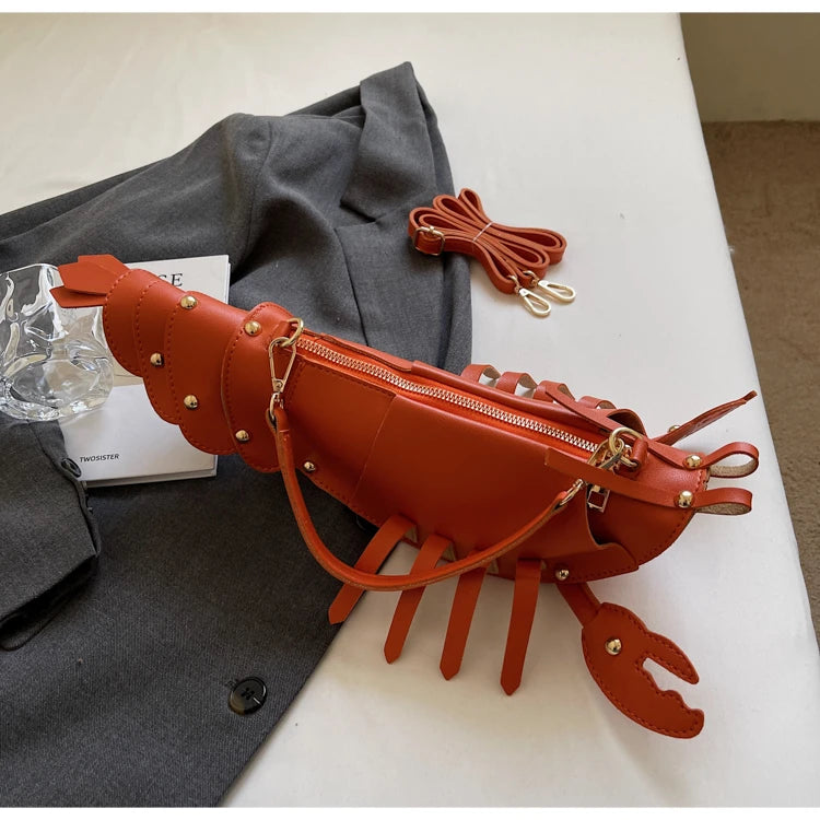 Lobster-Shaped PU Leather Crossbody Bag, Solid Color Rivet Shoulder Bag, Stylish Zipper Handbag for Work & Everyday Use