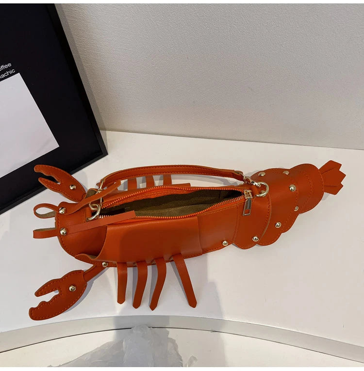 Lobster-Shaped PU Leather Crossbody Bag, Solid Color Rivet Shoulder Bag, Stylish Zipper Handbag for Work & Everyday Use