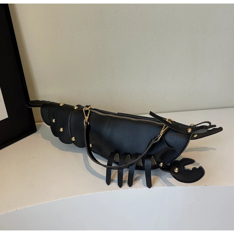 Lobster-Shaped PU Leather Crossbody Bag, Solid Color Rivet Shoulder Bag, Stylish Zipper Handbag for Work & Everyday Use