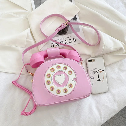 Women's Telephone-Shaped Crossbody Bag, Retro PU Leather Shoulder Purse, Cute Small Handbag