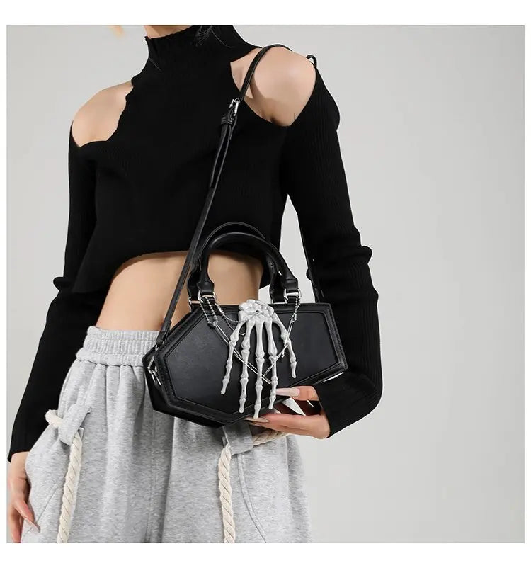 Gothic Coffin Handbag with Skeleton Hand | Alternative Shoulder Bag