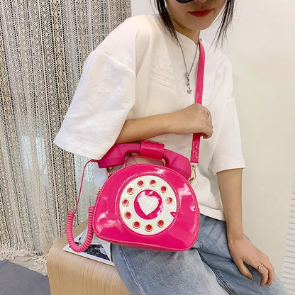 Women's Telephone-Shaped Crossbody Bag, Retro PU Leather Shoulder Purse, Cute Small Handbag