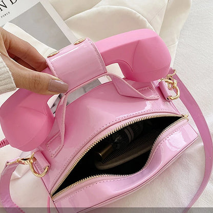 Women's Telephone-Shaped Crossbody Bag, Retro PU Leather Shoulder Purse, Cute Small Handbag