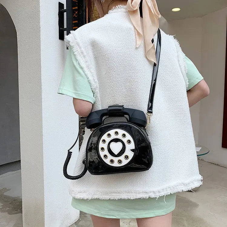 Women's Telephone Shaped Crossbody Bag – Retro PU Leather Shoulder Bag, Creative Designer Phone Purse, Cute Small Handbag for Girls