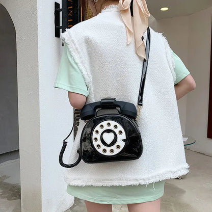 Women's Telephone-Shaped Crossbody Bag, Retro PU Leather Shoulder Purse, Cute Small Handbag