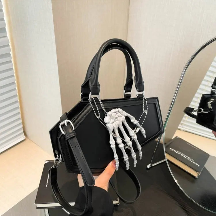 Gothic Coffin Handbag with Skeleton Hand | Alternative Shoulder Bag