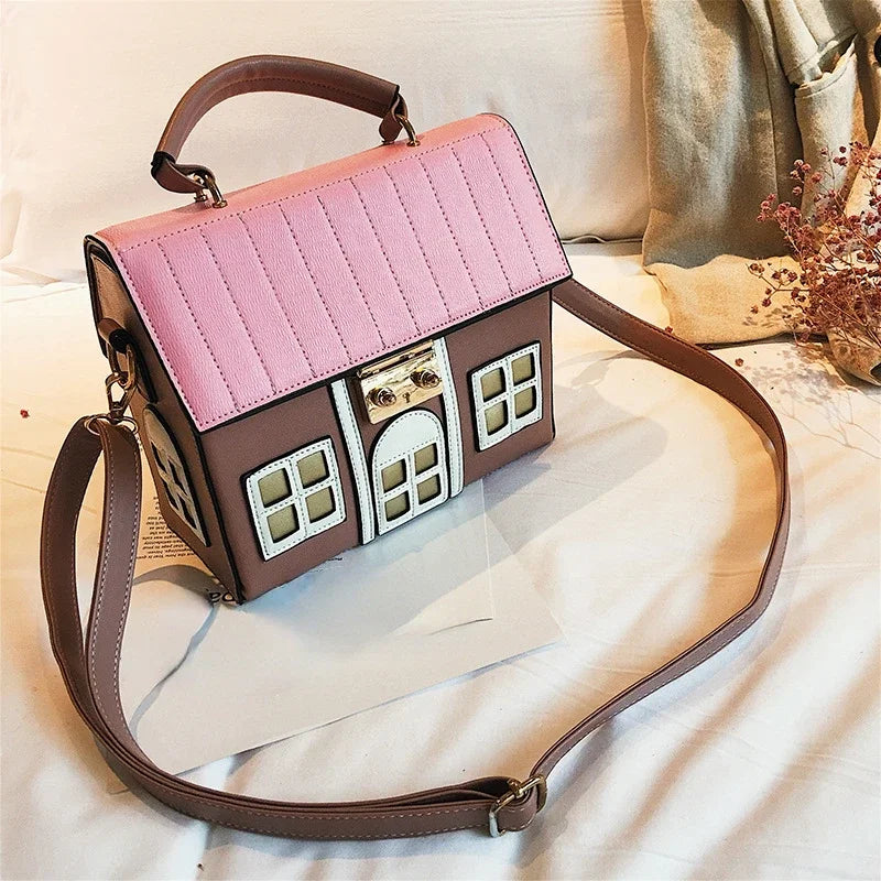 Women's Cute House-Shaped PU Leather Crossbody Bag, Designer Shoulder Bag, Stylish Handbag Purse & Small Tote