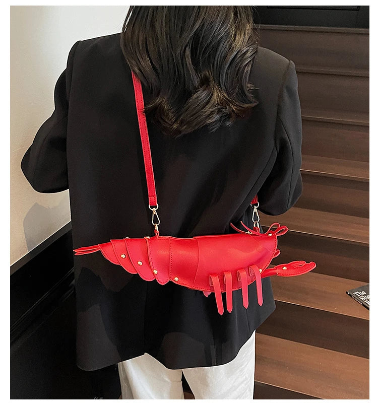 Lobster-Shaped PU Leather Crossbody Bag, Solid Color Rivet Shoulder Bag, Stylish Zipper Handbag for Work & Everyday Use