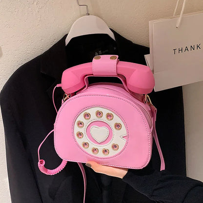 Women's Telephone-Shaped Crossbody Bag, Retro PU Leather Shoulder Purse, Cute Small Handbag