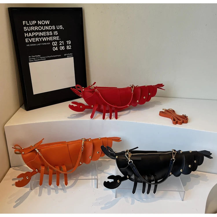 Lobster-Shaped PU Leather Crossbody Bag, Solid Color Rivet Shoulder Bag, Stylish Zipper Handbag for Work & Everyday Use