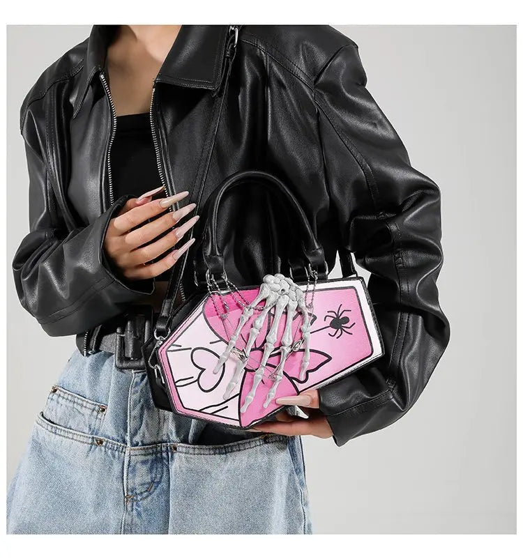 Gothic Coffin Handbag with Skeleton Hand | Alternative Shoulder Bag