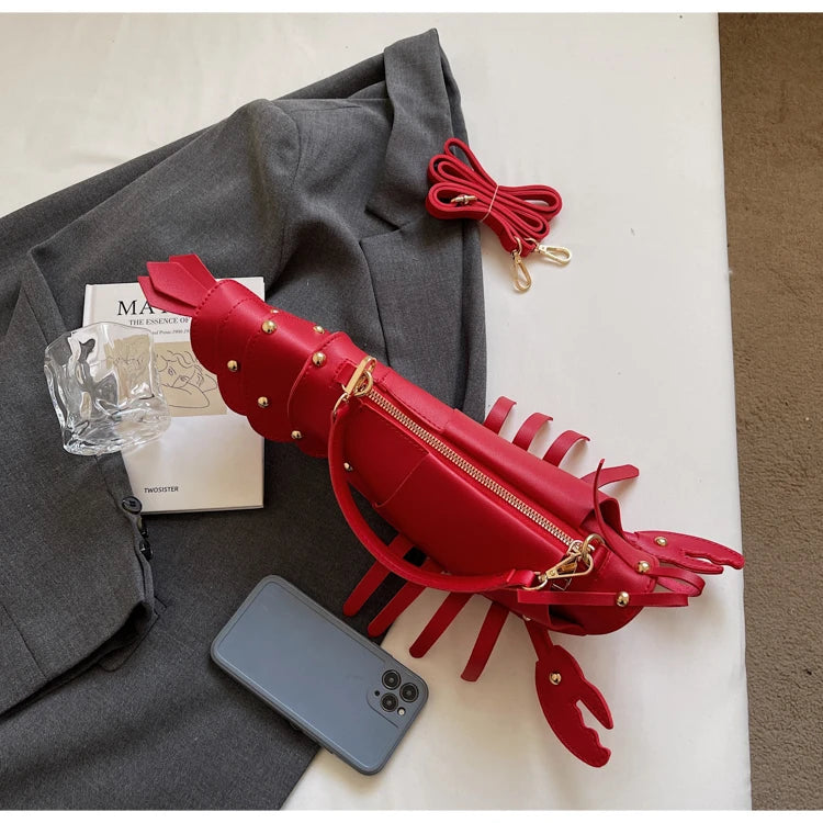 Lobster-Shaped PU Leather Crossbody Bag, Solid Color Rivet Shoulder Bag, Stylish Zipper Handbag for Work & Everyday Use