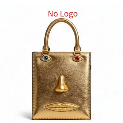 Women's Retro 3D Face Handbag, Unique PU Leather Square Shoulder Bag, Stylish Crossbody Purse