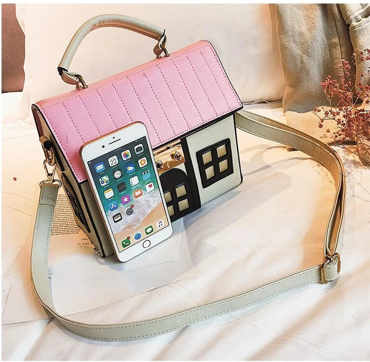 Women's Cute House-Shaped PU Leather Crossbody Bag, Designer Shoulder Bag, Stylish Handbag Purse & Small Tote
